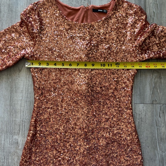 ASOS Rose Gold Sequin Mini Dress Long Sleeve Bodycon Party Cocktail Medium - Picture 8 of 15